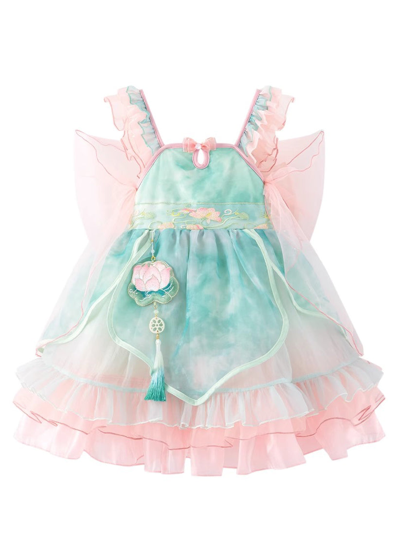 Boutique Mid Pink Embroideried Dress Ruffled Tulle Kids Patchwork