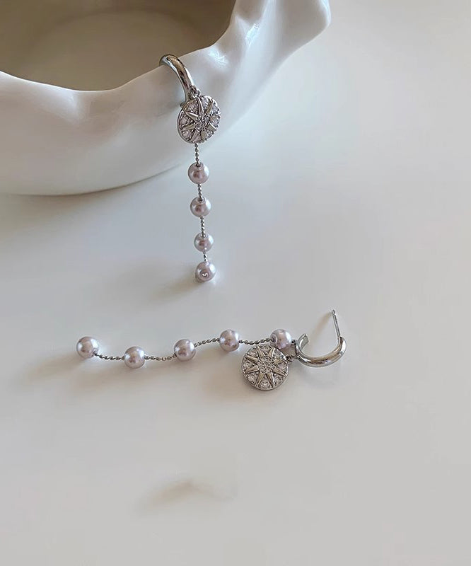 Boutique Pearl Silk Drop Silver Sterling Overgild Zircon Earrings