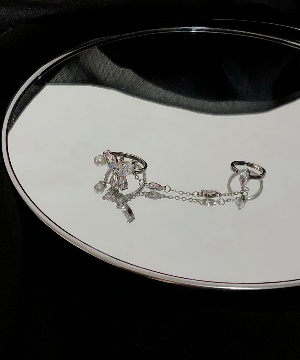 Boutique Weiß Legierung Zirkon Schmetterling Quaste Ringe GH1077