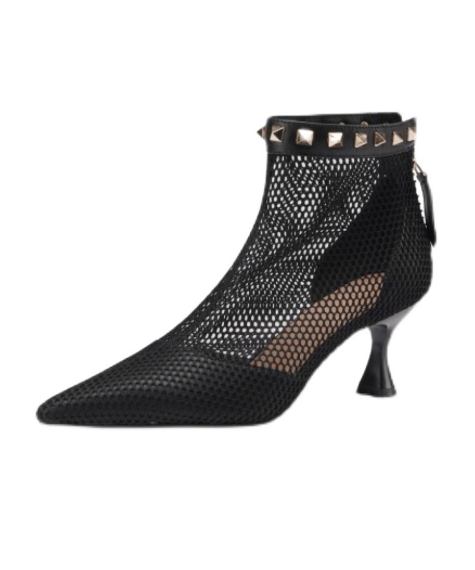 Mesh Splicing Breathable Rivet Toe Boots Pointed Black