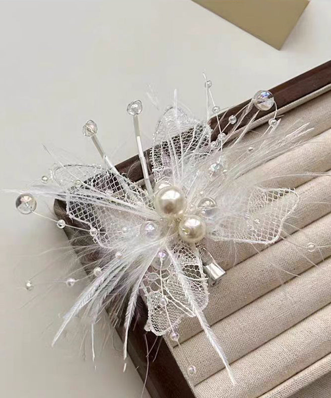 Lace Hairpin Pearl Brief Feather Hollow Beige Out