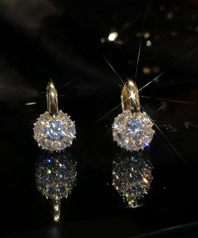 Copper Alloy Gold Zircon Earrings Brief Hoop