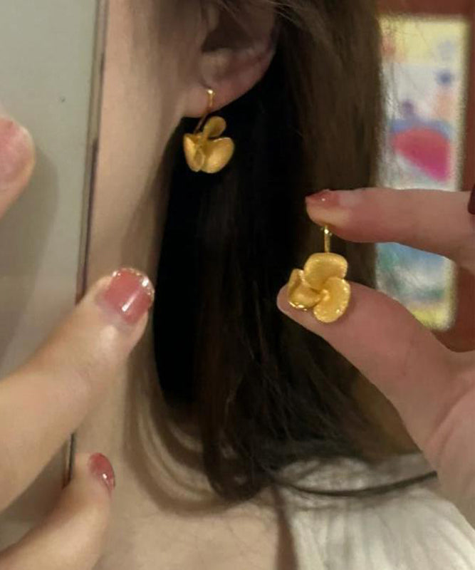 Overgild Stud Earrings Floral Brief Gold Silver Sterling