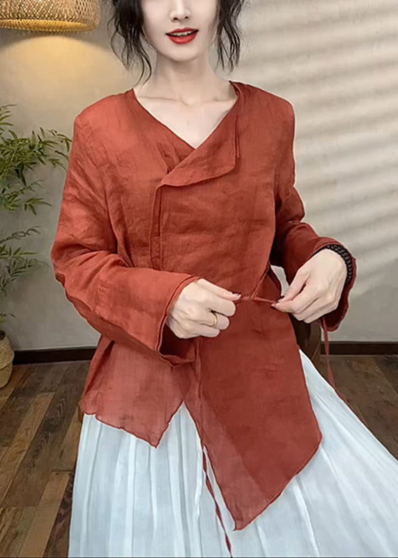 Brief Asymmetrical Red Patchwork Top Spring