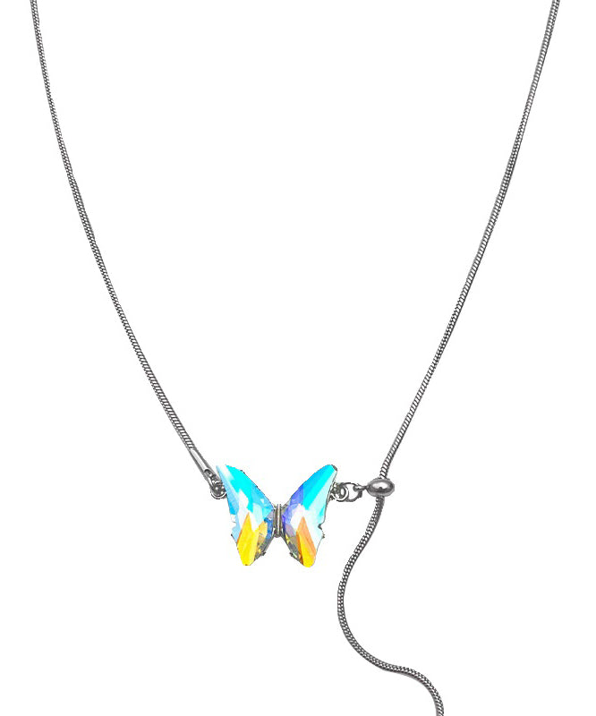 Collier pendentif papillon en acier inoxydable et soie II022