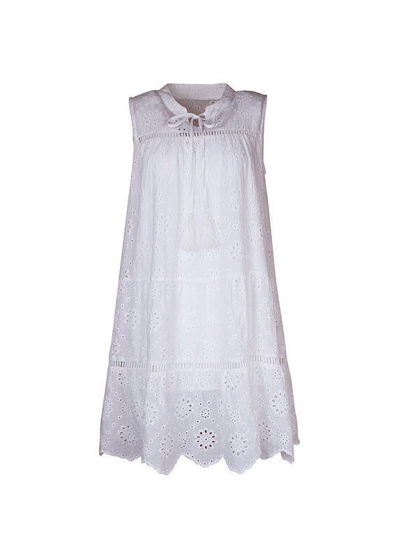 Collar Hollow White Stand Summer Dress Mid Brief Out