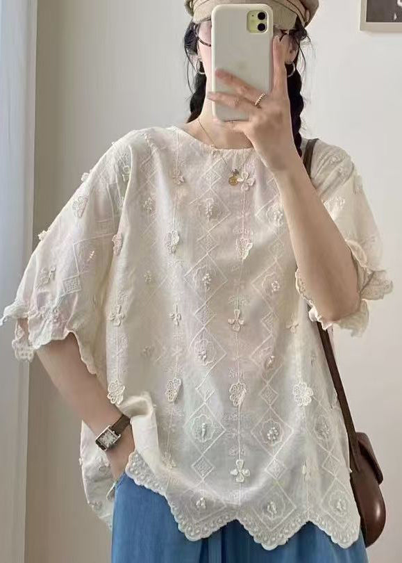 Top Jacquard Apricot Oversized Summer Casual Cotton