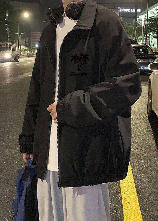 Spring Stand Apricot Mens Casual Cotton Zippered Coats Collar