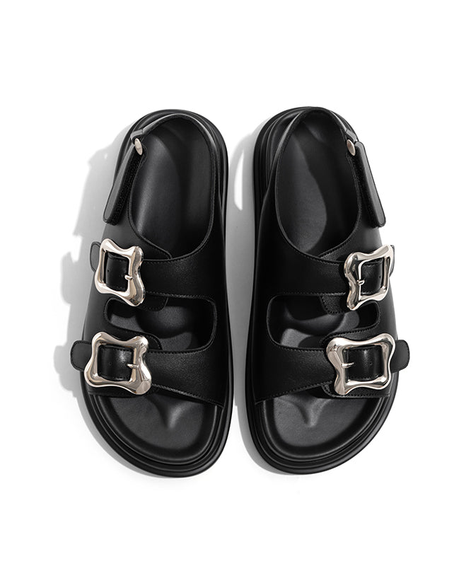 Platform Casual Strap Sandals Splicing Slide Buckle Black