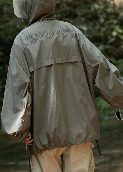 Black Zippered Men UPF Coat 50+ Print Casual Summer Hooded