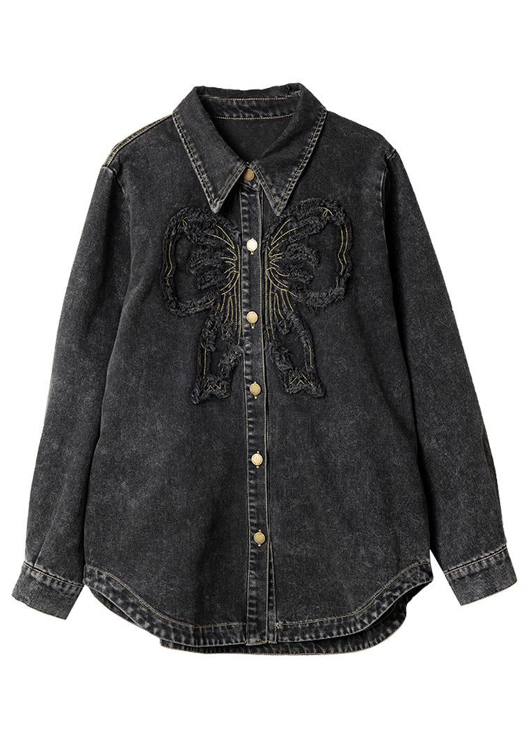 Patchwork Denim Coats Black Pan Collar Peter Spring Casual Button