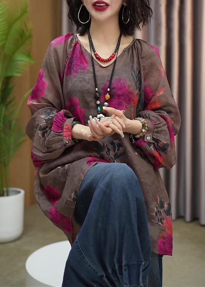 Casual Brown Print T Shirts Long Sleeve GH1011