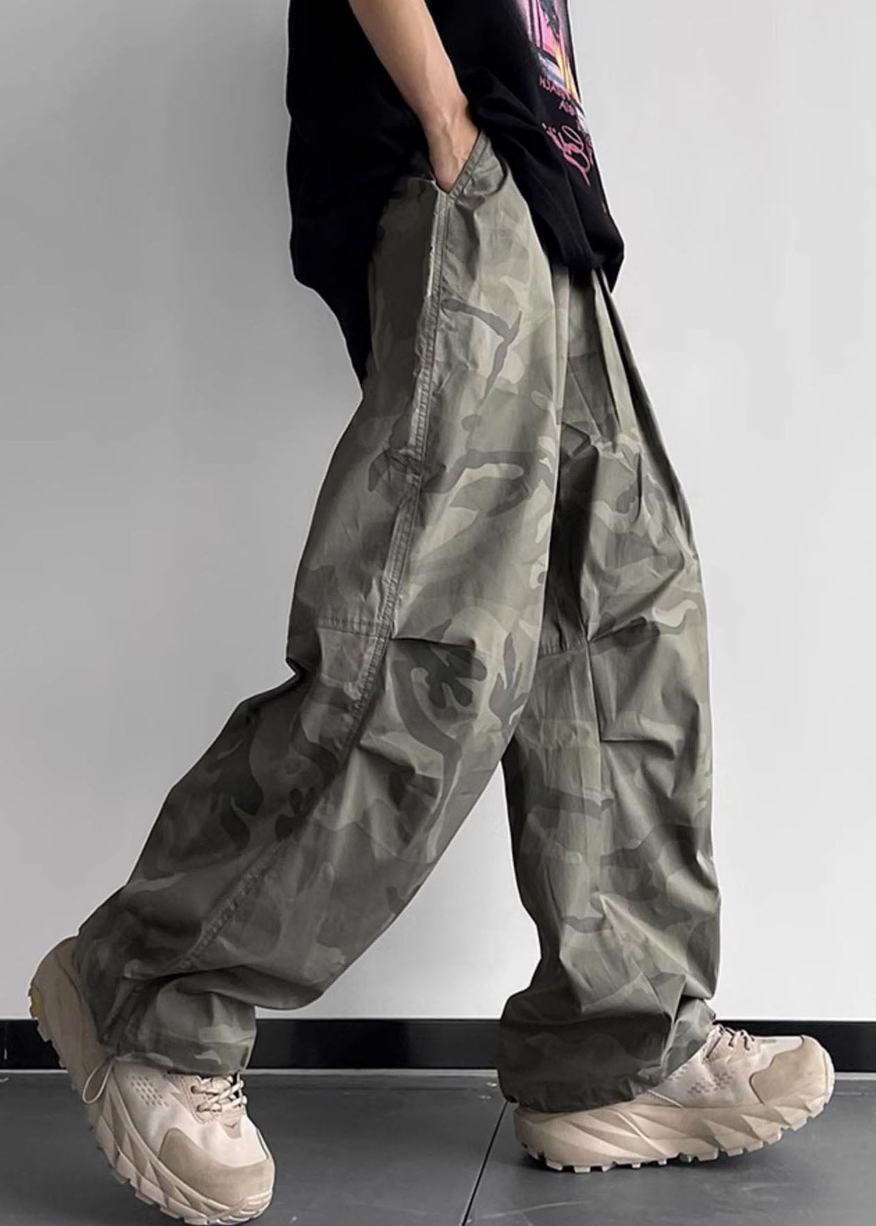 Men Waist Pockets Elastic Pants Summer Cotton Casual Camouflage