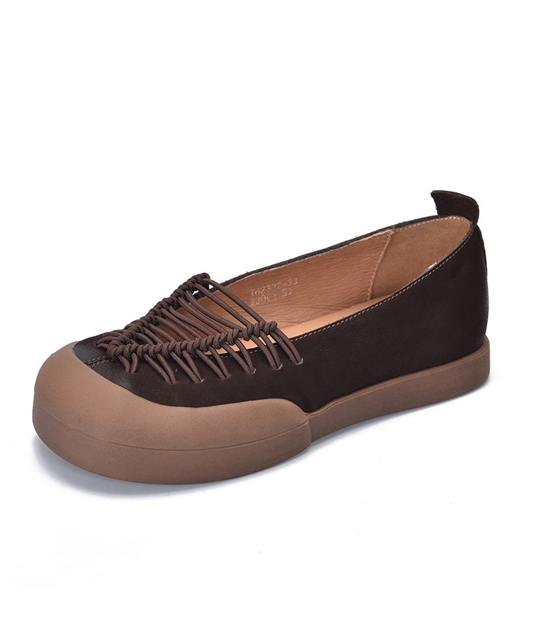 Casual Feet Comfortable Splicing Red Flat Shoes Cowhide Leather