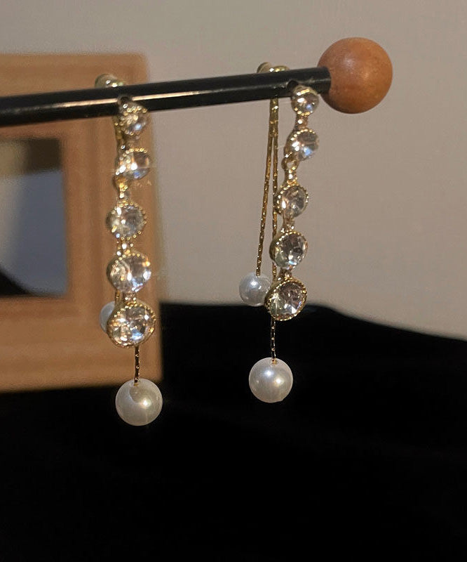 Drop Zircon Copper Gold Alloy Casual Tassel Earrings Pearl