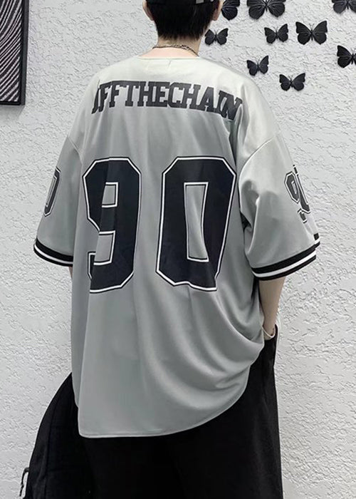 Half Print Shirts Mens Cotton Button Sleeve Grey Casual