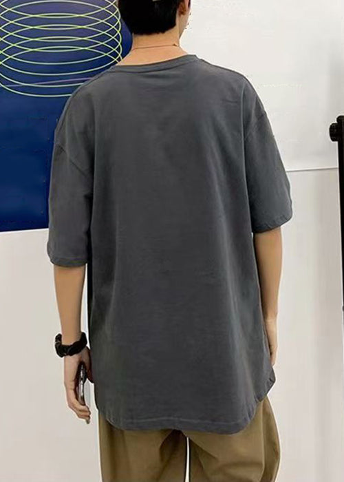 Shirt Cotton Summer Cats Grey T Casual Men Print