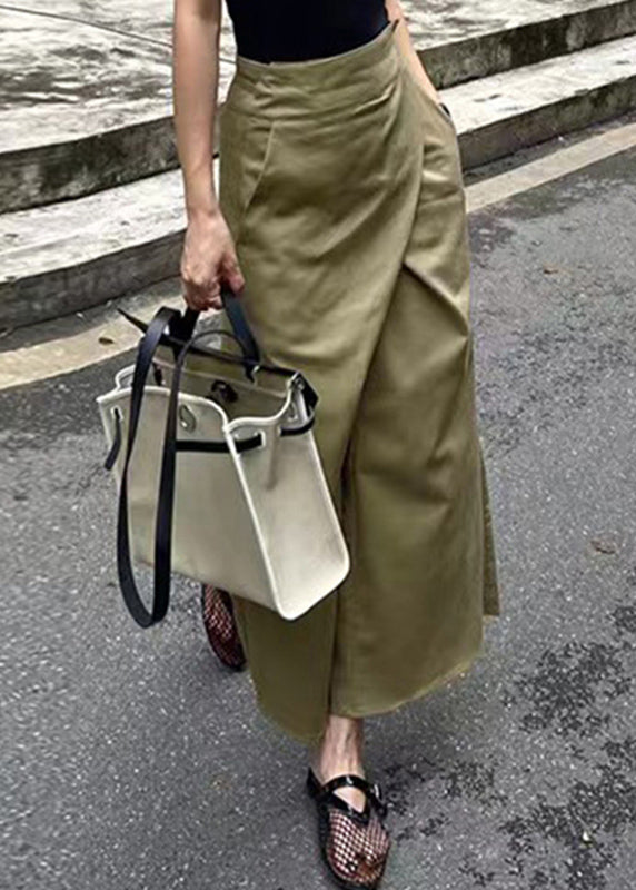 High Pockets Waist Khaki Casual Skirt Patchwork Maxi Asymmetrical