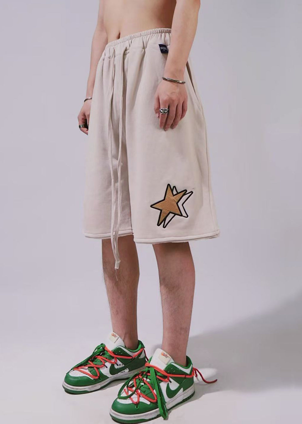 Shorts Men Waist Casual Summer Khaki Print Elastic Cotton