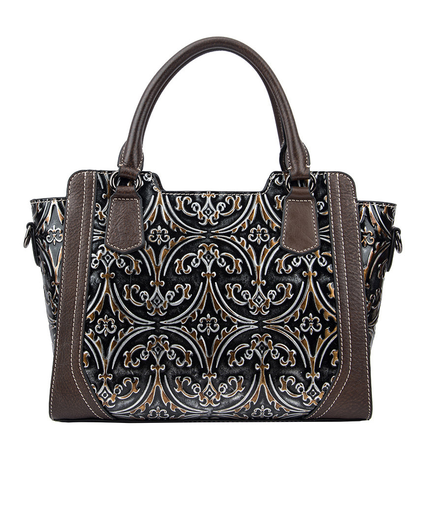 Tote Leather Casual Large Embossed Silver Capacity Calf Handbag