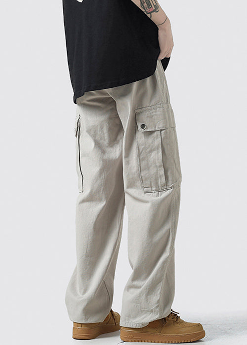High Mens Grey Casual Crop Pockets Pants Cotton Waist Light