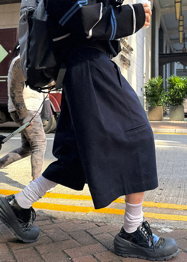 Cotton High Navy Crop Waist Pockets Pants Summer Casual Men