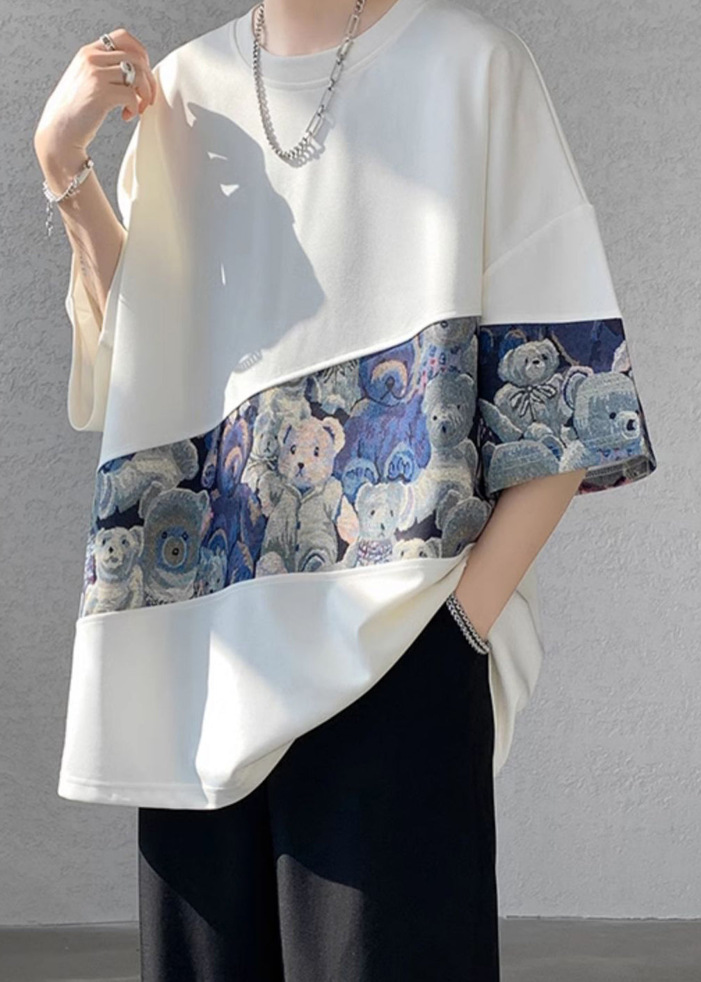 Neck Men T Cotton Shirt Purple O Patchwork Casual Summer