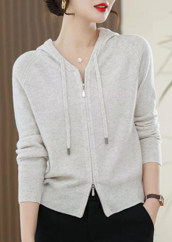 Casual Red Zip Up Wool Knit Hooded Cardigans Spring YY027