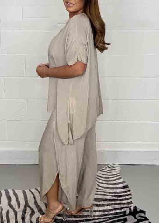 Casual Solid Open Oversized Side Color Pieces Two Set Linen