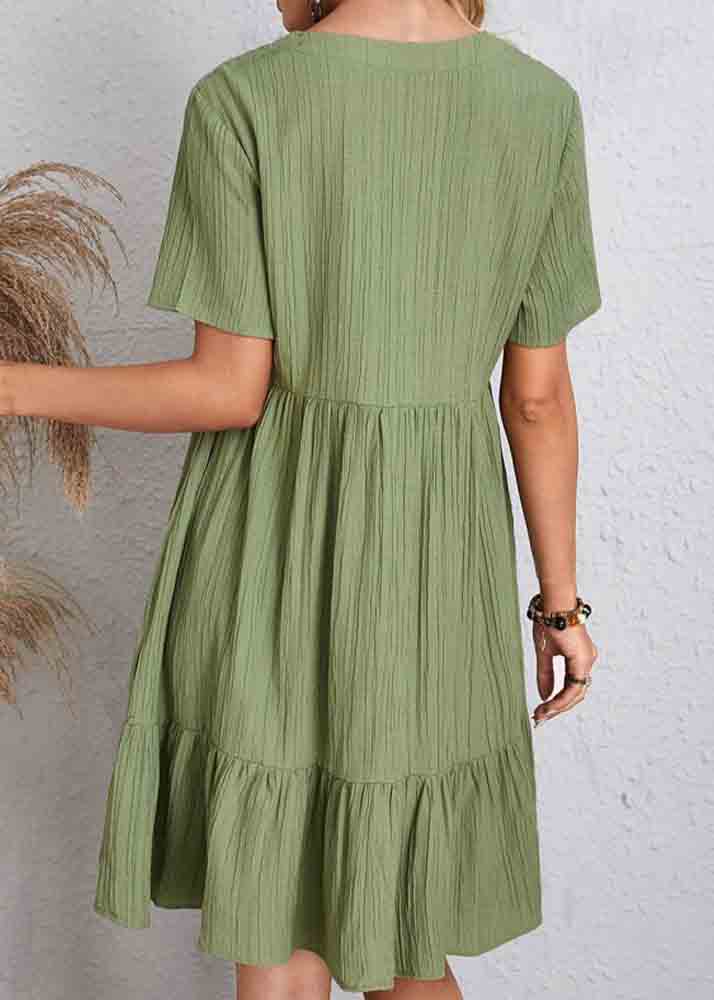 Army V Green Summer Cotton Day Neck Chic Patchwork Dress