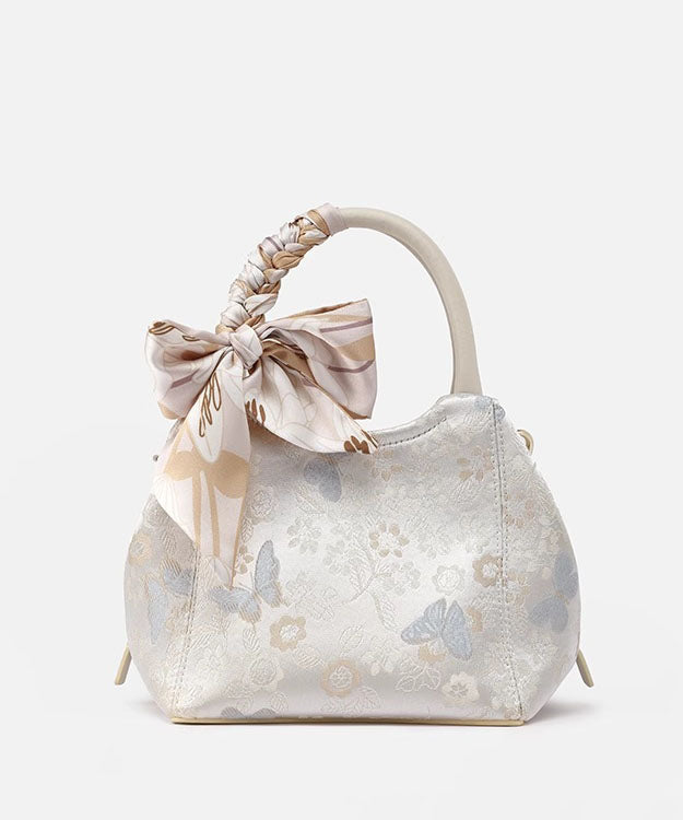 Bow Tote Beige Cotton Chic Jacquard Bag