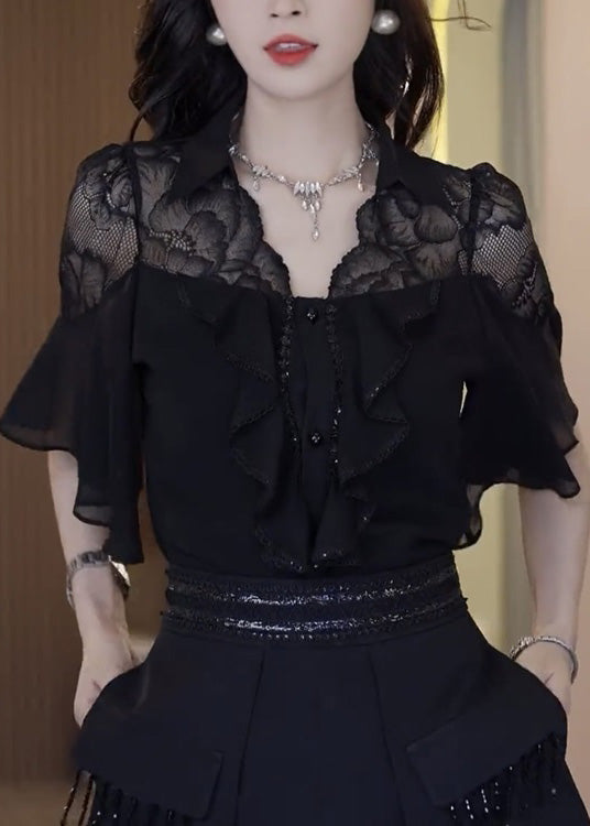 Lace Outfits Black Set Two Chic Summer Patchwork Ruffled Piece