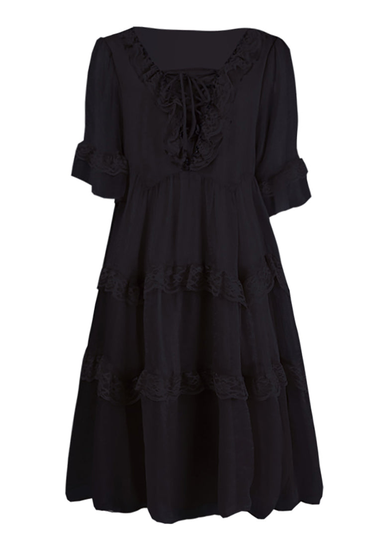 Chic Summer Chiffon Black Ruffled Patchwork Dress