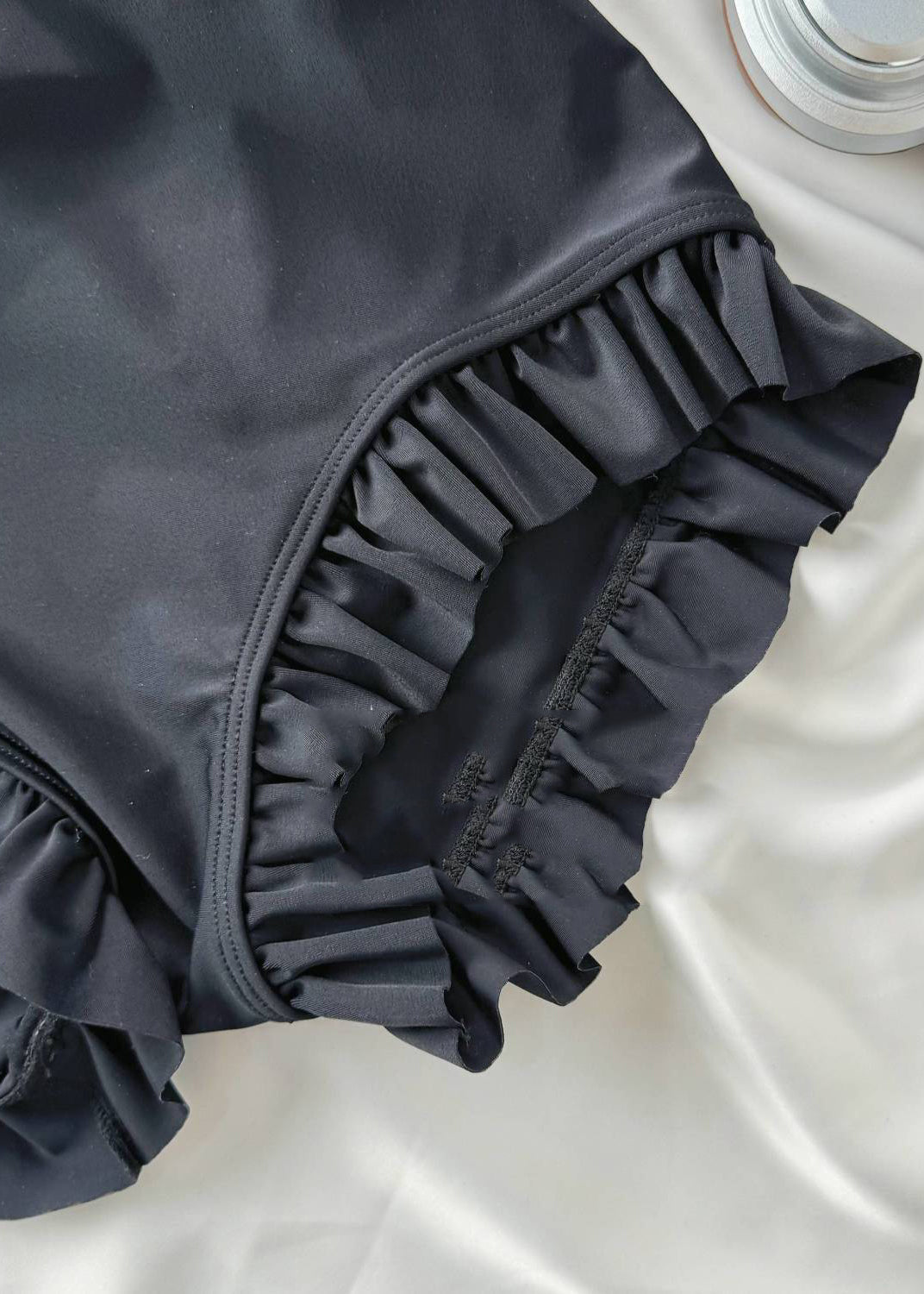 Ruffled Chic Black Hollow Bodysuit Tulle Patchwork Out