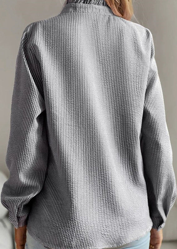 Lantern Chic Sleeve Collar Black Shirts Stand Ruffled