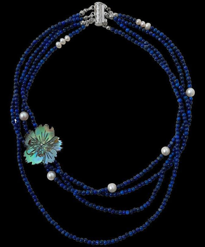 Layered Pearl Gratuated Floral Alloy Bead Chic Blue Beading