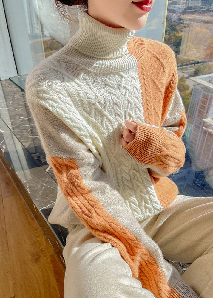 Chic Blue Asymmetrical Patchwork Cable Knit Sweater Spring YW051