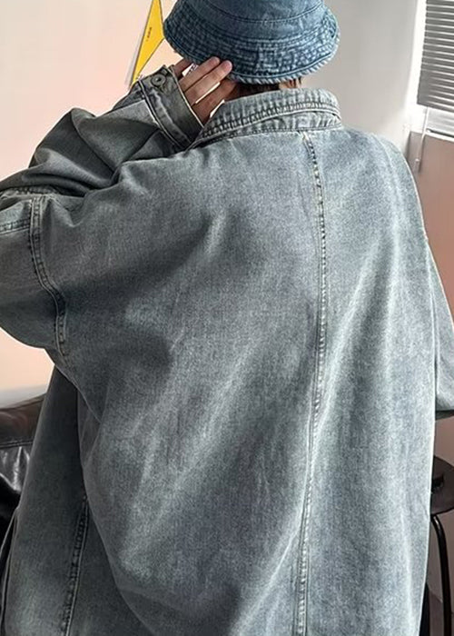 Chic Blue Button Pockets Patchwork Mens Coats Spring TC046