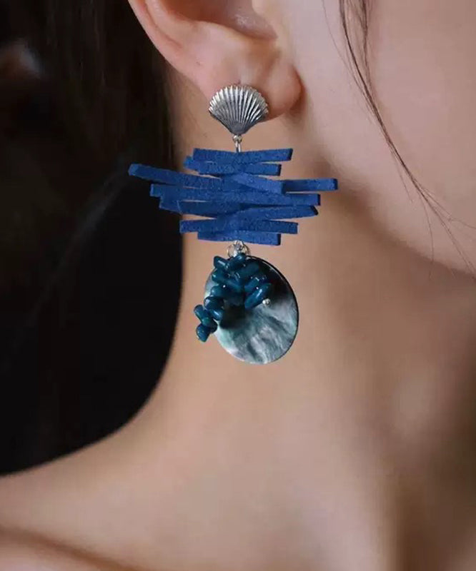 Drop Earrings Asymmetrical Silver Blue Sterling Chic