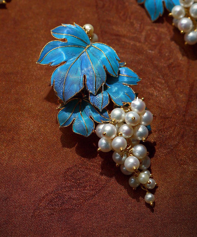 Silver Blue Glaze Sterling Earrings Grape Stud Chic Overgild Drip