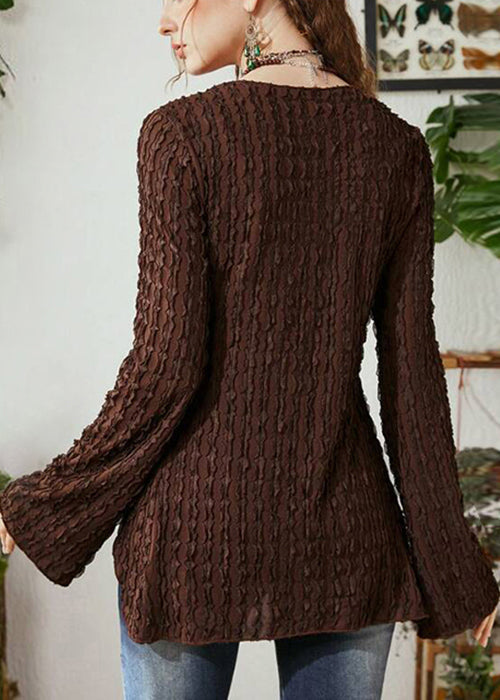 Cardigan Cotton Up Patchwork Knitting Chic Brown Lace Butterfly