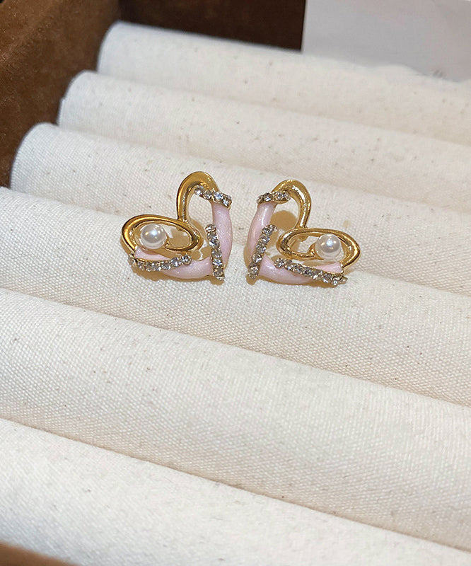 Earrings Chic Glaze Pearl Drip Colorblock Zircon Stud Love Alloy