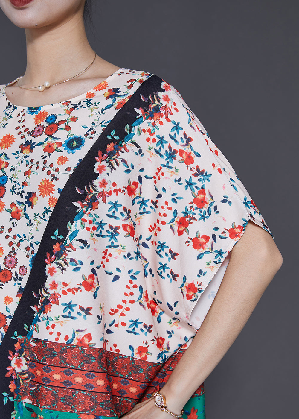 Schickes Baumwollkleid mit Farbblock und übergroßem Druck, Sommer, SD1037