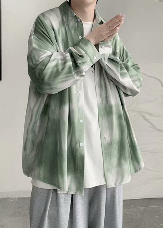 Shirts Dye Collar Peter Cotton Tie Chic Men Pan Green Spring