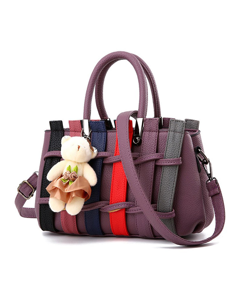 Chic Leather Grey Patchwork Faux Handbag Tote