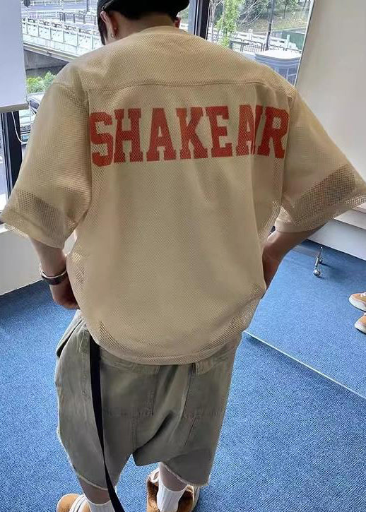 Summer Out Tees Hollow Chic Tulle Khaki Oversized Graphic Mens