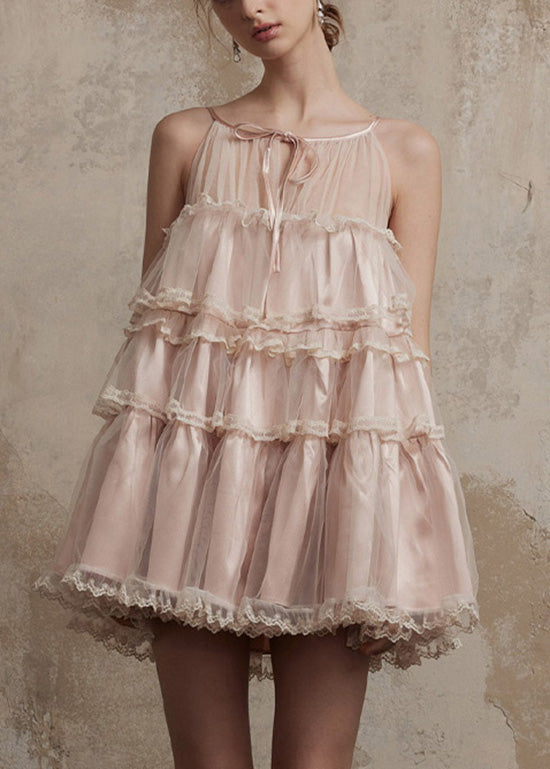 Chic Summer Patchwork Pink Dresses Mini Tulle Ruffled