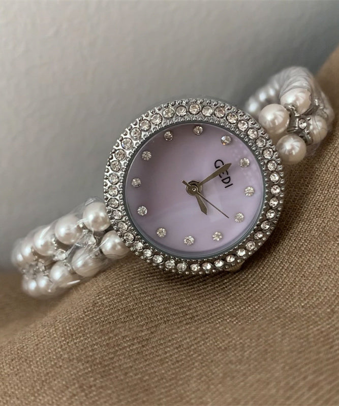 Zircon Watches Glass Stainless Tempered Chic Steel Purple