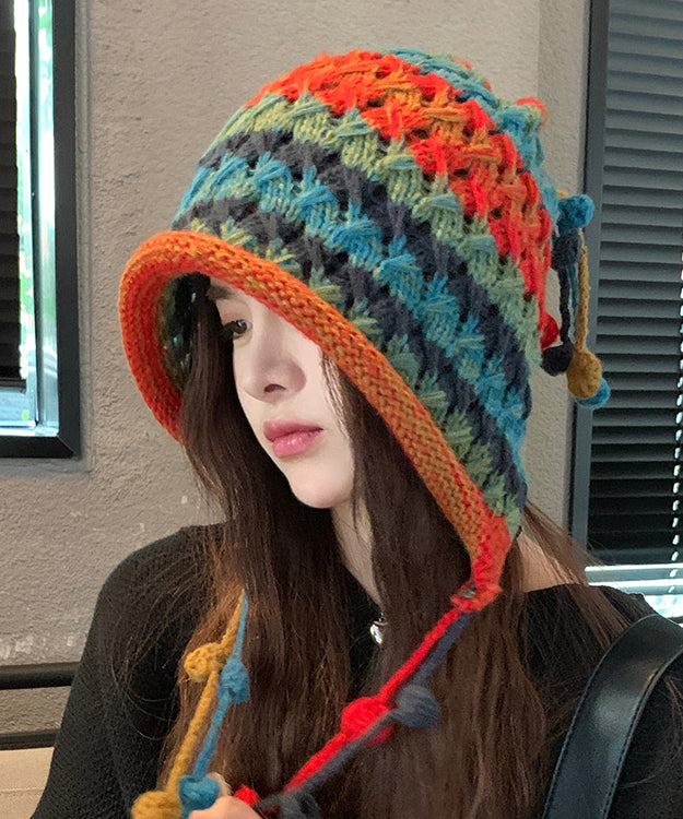 Chic Rainbow Boonie Knit Hat Handmade
