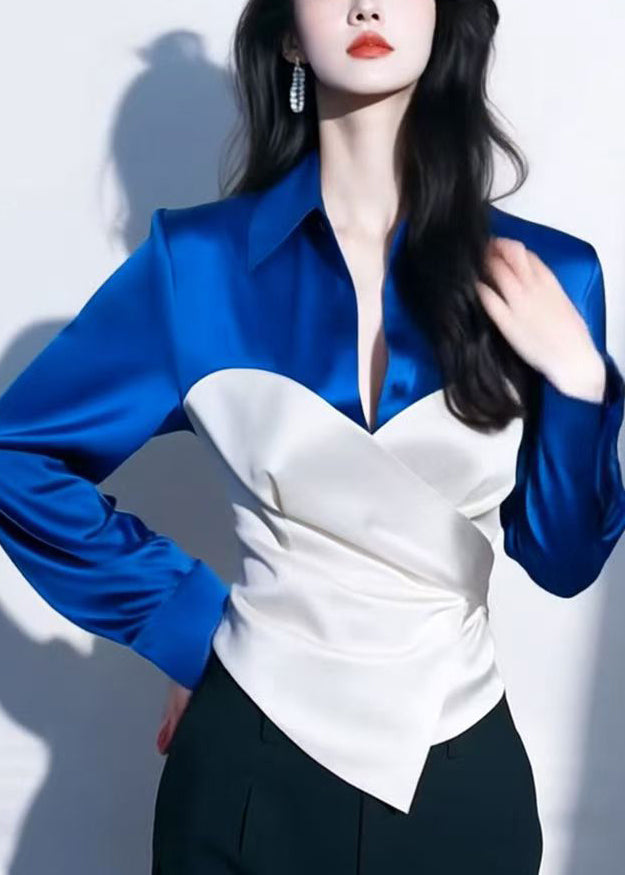 Silk Pan Spring Red Peter Chic Patchwork Collar Shirt